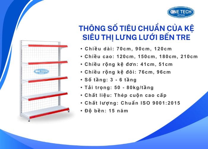 Thông số kỹ thuật của kệ siêu thị lưng lưới 